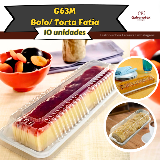 10 unid Embalagem G63M Torta / Bolo Fatia 400g Galvanotek Retangular ...