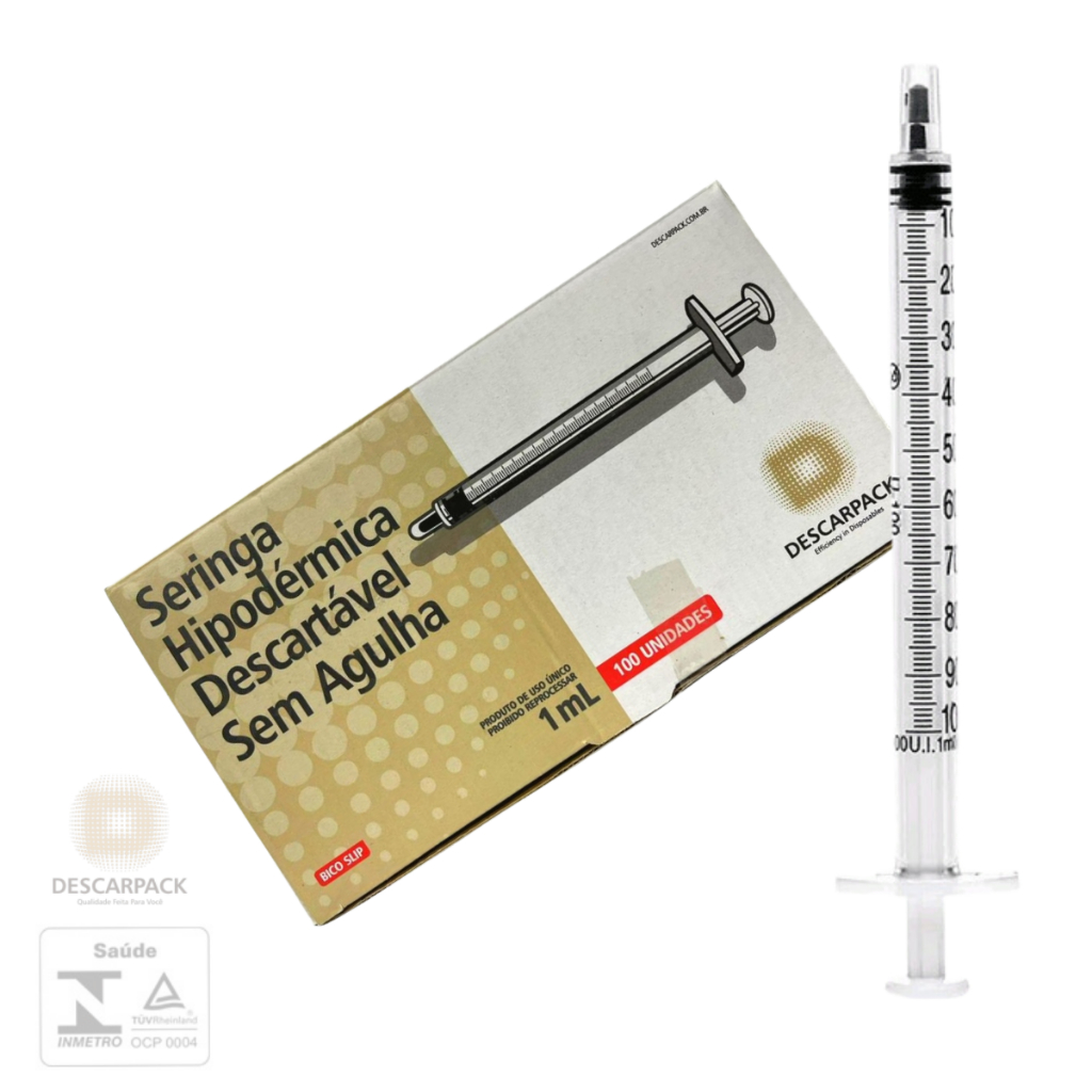 Seringa Sem Agulha 1ml Bico Slip Descartável Descarpack 100