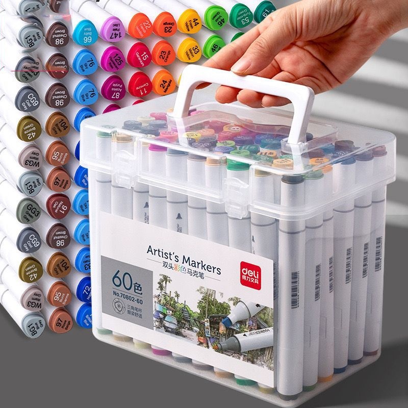 Caneta Marcadora 24/36/48/60/80Cores de Cabeça Dupla Conjunto Oleoso Pintura Artística Para Estudantes Material Escolar