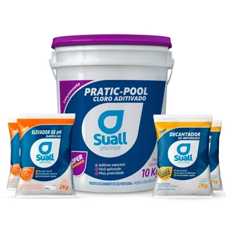 KIT CLORO PISCINA PRATICPOOL 10KG SUALL + 2 BARRILHAS + 02 SULFATO DE ALUMINIO SUALL