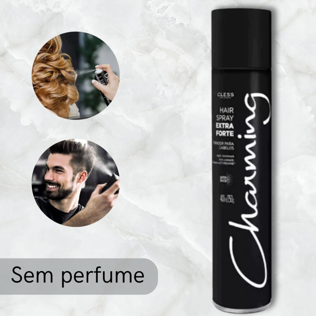 Spray Fixador Para Cabelo 400ml Sem Perfume Laque Charming Hair Spray Extra Forte Cabelo Liso e Ondulado Fixação Intensa e Duradoura
