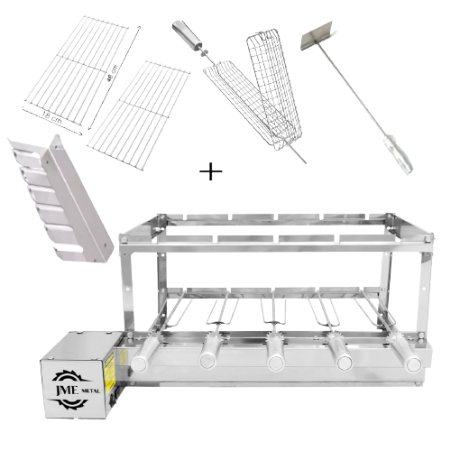 Churrasqueira Grill Giratória Inox 5 Espetos Mais Acessórios J5