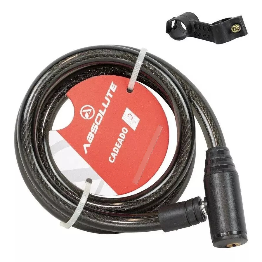 Cadeado Bicicleta Bike Moto Absolute Espiral 1m X 12mm Chave Cor Preto