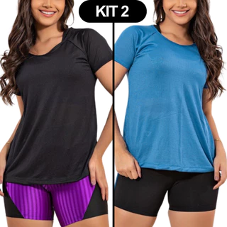 Kit 2 blusas academia feminina camisa dry fit camiseta baby look
