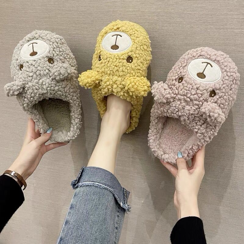 Pantufa Pelúcia Feminina Adulta De Casa Com Ursinho Fofo Confortável Para O Inverno