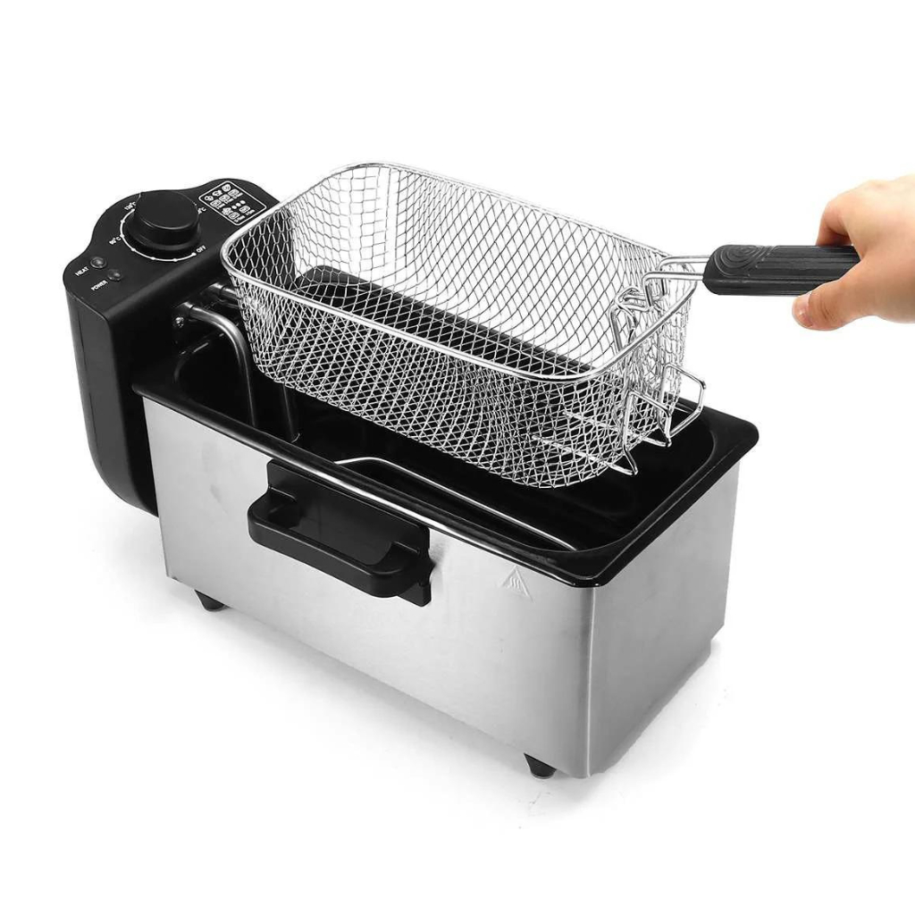 Máquina Fritadeira Elétrica A Óleo 3L Cuba Aço Inox Cor Cinza 110V Batata Frita Frango Coxinha