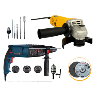 Kit Martelete Rotativo 1200W Furadeira Industrial + Esmerilhadeira Lixadeira Angular 800W c/ Disco Bosch