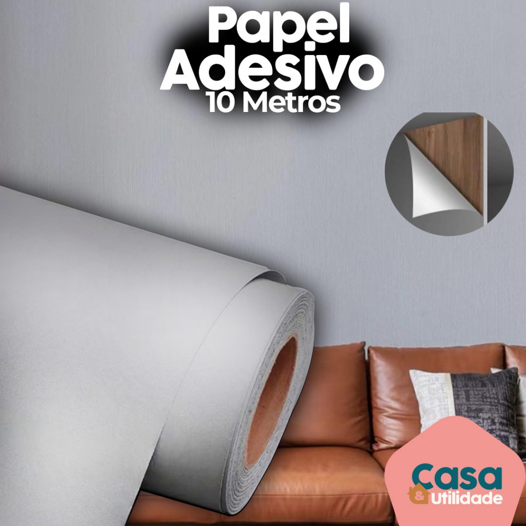 Papel Adesivo Auto Colante 45cm x 10m Cinza Liso Envelopamento Vinil ...