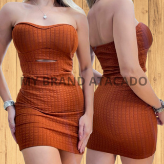 Vestido Tubinho Tomara que Caia colado curto Lançamento 2024 Moda estilo Gringa Tecido Grosso tendência confortável Minimalista colado justo ao Corpo Baladinha Blogueira Virgiania bubble dia a dia Decote Verão