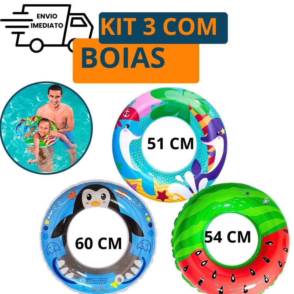 Kit Com 3 Boias Circular Inflável Infantil Para Criança A partir de 3 ...
