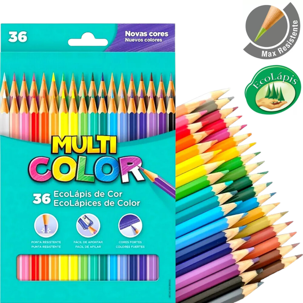 Lapis De Cor Escolar Multicolor 10, 12, 24, 36 Cores Material Escolar Pintura Cores Vivas Resistente