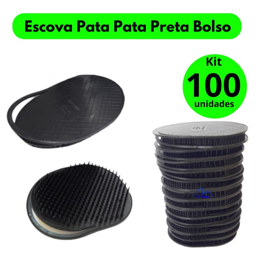 Pente Escova Pata Pata Preta Kit 100 un. Escova Oval Masculina de Bolso