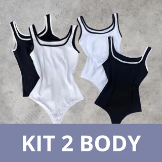 KIT 2 Body Feminino Regata Alça Larga Bicolor Moda