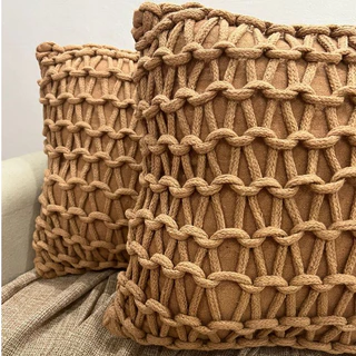 Capa de Almofada Corda Trançada Marrom Decorativa Crochê Rustica Boho Artesanal