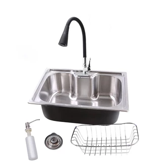 Cuba Pia Cozinha Gourmet Aço Inox Com Acessórios e Torneira Gourmet Monocomando preto