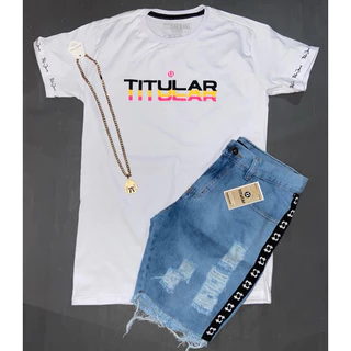 Conjunto Titular Jeans (camisa estilo jogador + short jeans + cordão)
