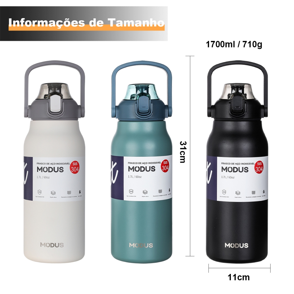 MODUS Garrafa Térmica de Viagem Inox 1700ml Água Com Canudo | Shopee Brasil