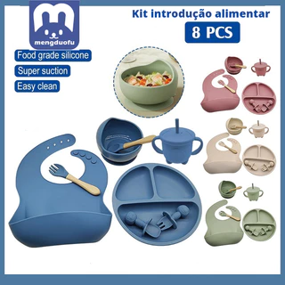 【BR em estoque】8/6/5 Pçs/Conjunto Prato Kit De Alimentação Silicone Bebê Talheres De Mesa Para Bebês silicone De Prato Jantar Tigela Colher Garfo Copo Food Grade BPA Livre