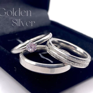Par de Aliança de Namoro Casamento Prata Diamantada Canal Brilhante e Chanfrada 4mm + Anel Solitário + Caixinha preta