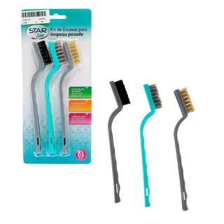 Kit com 3 Escovas de Limpeza Pesada Tira Ferrugem Manchas Compactas Eficiente Lavanderia