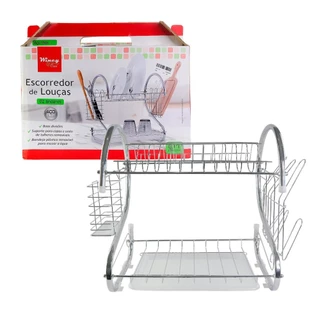 Escorredor de Louças Aço Inox Com Suporte de Talher e Copos Resistente Cromado Espaço para 6 Copos Talheres e Pratos com Bandeja para Escoar Água