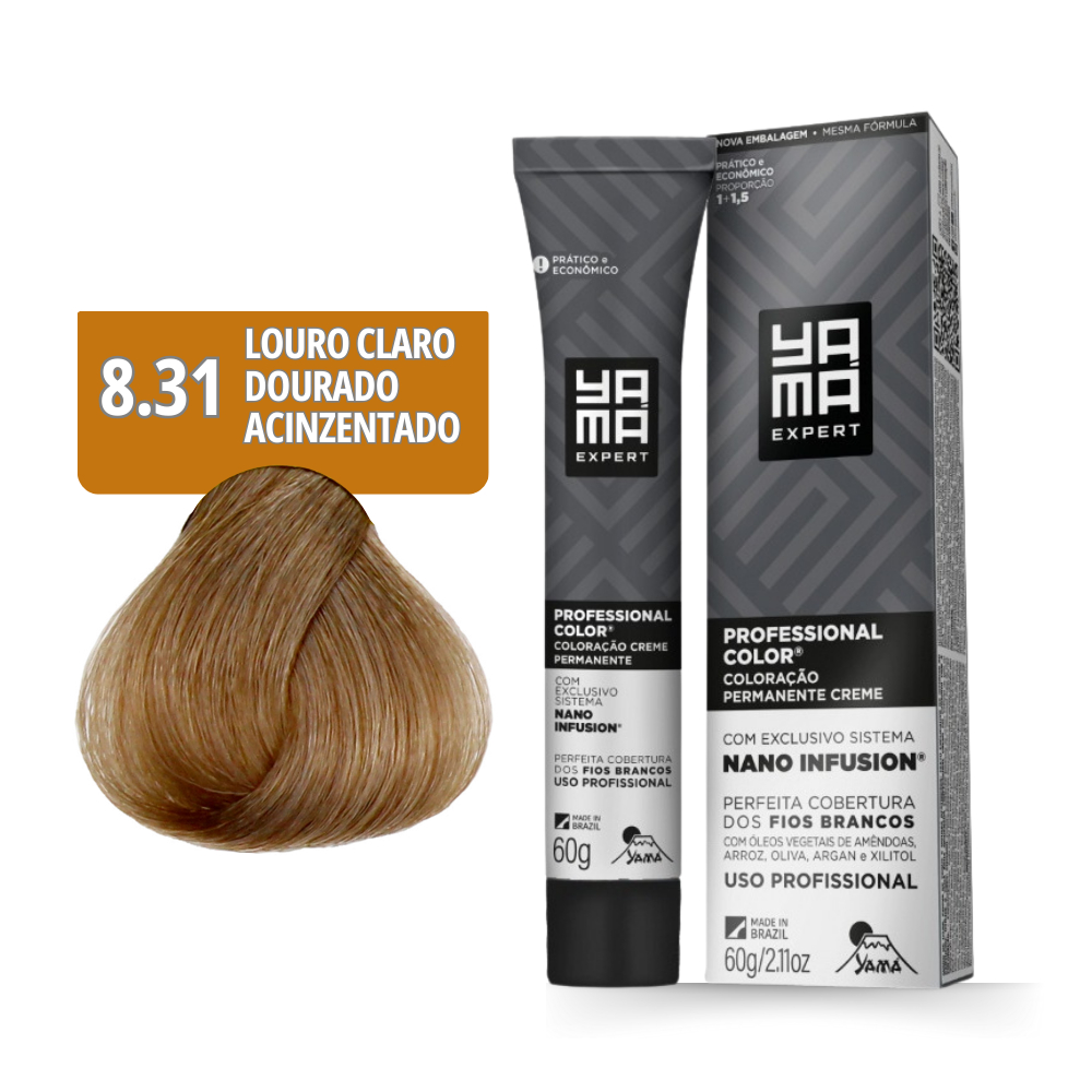 Coloração Yamá Creme Professional Color Nano Infusion 8.31 Louro Claro ...