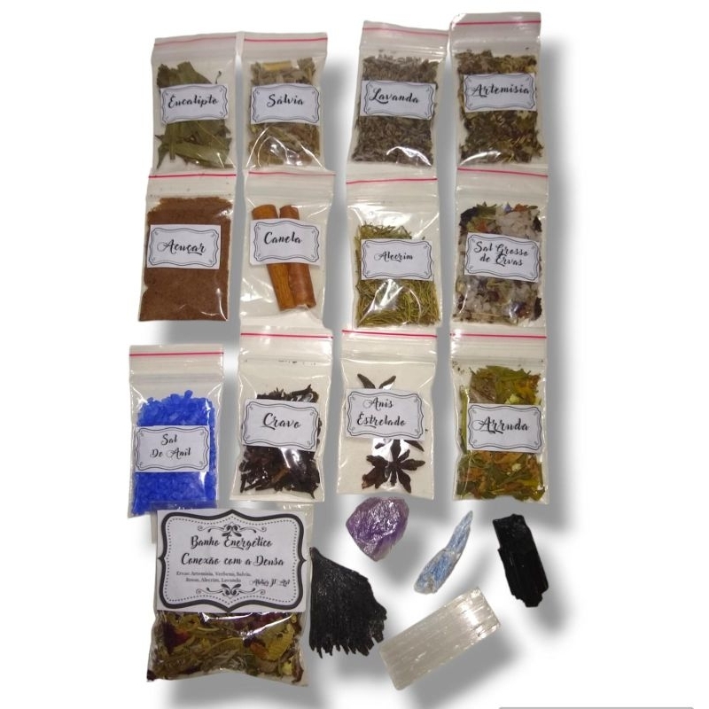 Herbário com Cristais para Bruxa Natural | Herbarium, Wicca, Ametista, selenita, salvia, artemísia