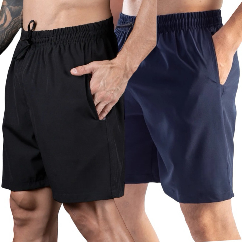 KIT Com 2 Bermuda masculina roupa de academia masculino tactel elastano calção Dry fit corrida para homem short básico super premium preta, M ,G, GG
