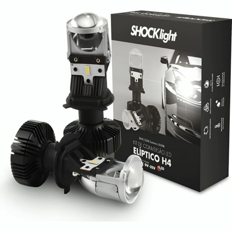 Par de led h4 mini projetor shocklight canhão top