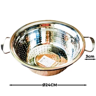 COM OFERTA Escorredor De Macarrão Inox Com alça Multiuso Universal 24 cm