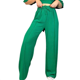 Calça Feminina Alfaiataria Wide Leg Pantalona Tecido Duna