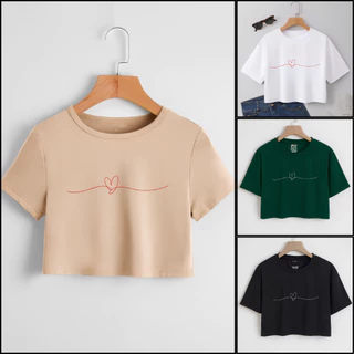Blusa Cropped Feminina Básica Em Algodão Linha de Coração