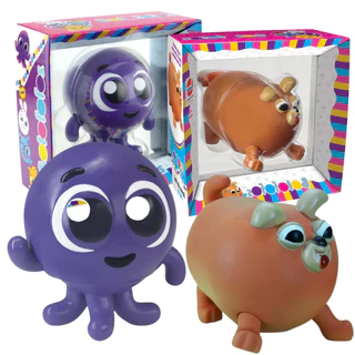 Kit 02 Bonecos Bolofofos PROMOÇÃO Pow e Doguito Original Vinil e Articulado Polvo Roxo e Cachorro Bebê Brinquedo Líder Brinquedos