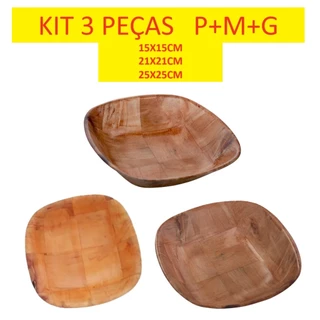 Kit 3 Travessa Bandeja Centro De Mesa Gamela Quadrado Bambu Fruteira Travessa Tigela Multiuso Universal