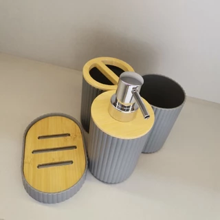 Kit 4 Peças Pra Banheiro Bambu Conjuto Saboneteira Porta Sabonete Líquido Copo E Porta Escova De Dentes Acessorios em Oferta na Shopee