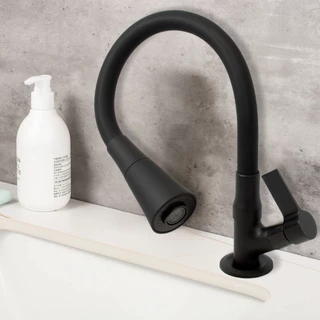 Torneira Para Pia de Cozinha Preta Bancada Gourmet Flexível Luxo Chuveirinho 2 Jatos