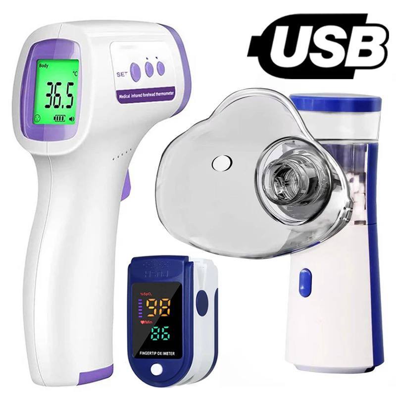 Kit Nebulizador portátil + oxímetro de dedo + Termômetro de testa sem contato