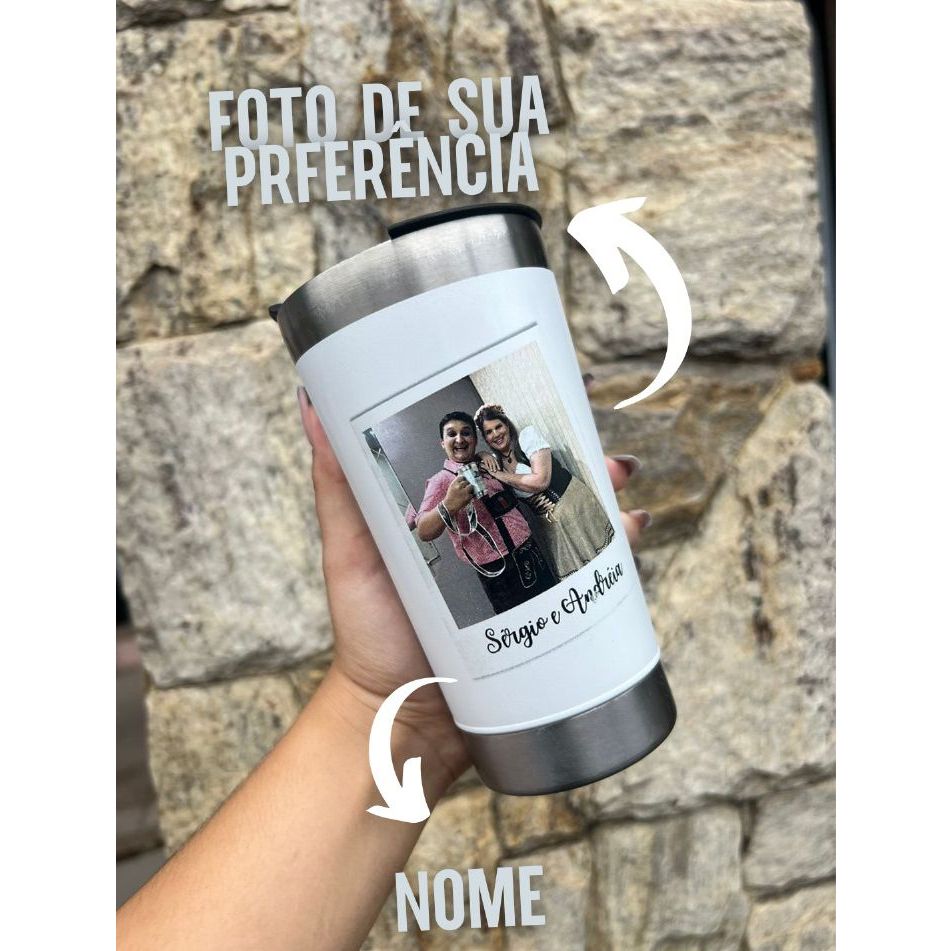 Copo térmico personalizado com foto, personalize com sua foto- copo térmico 473ml com tampa