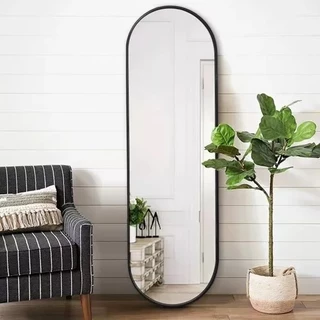 Espelho Oval Grande Decoração 115x50 Moderno com Moldura em Metal