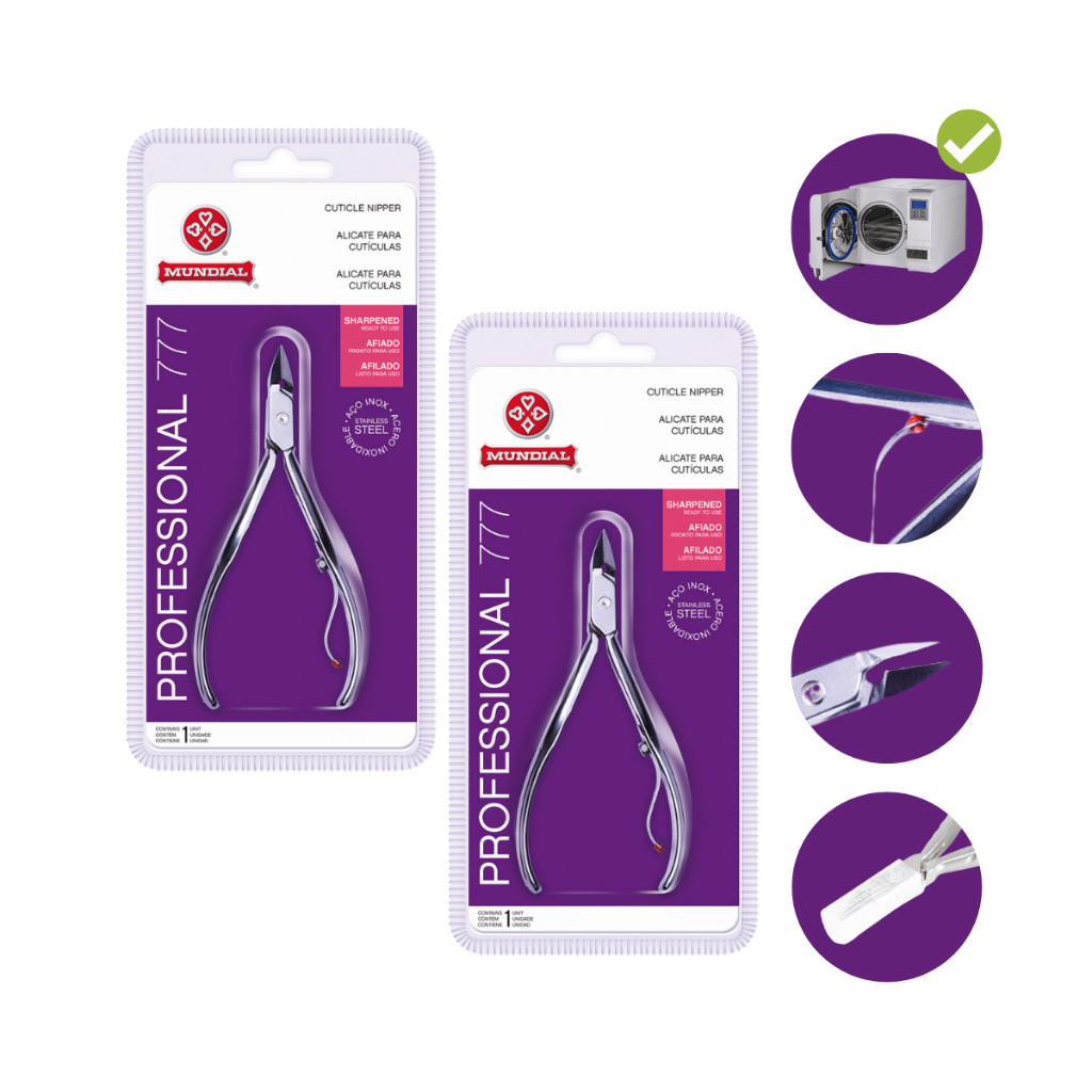Kit 2 Alicates Cuticula 777 profissional Afiado Inox Mundial