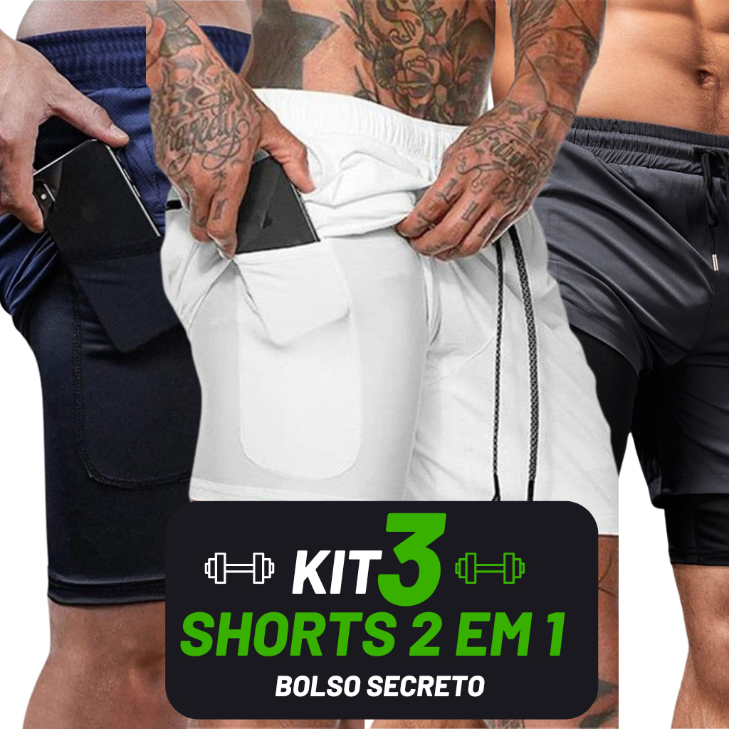 Kit 3 Shorts Masculino Ideal Para Todos Os Esportes tecido DryFit Com Compressão