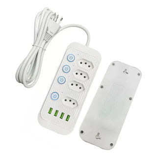 Filtro de Linha Régua com 4 Tomadas e 4 USB Extensão Elétrica C/ Cabo de 1,8 Metros 4 Interruptores Bivolt
