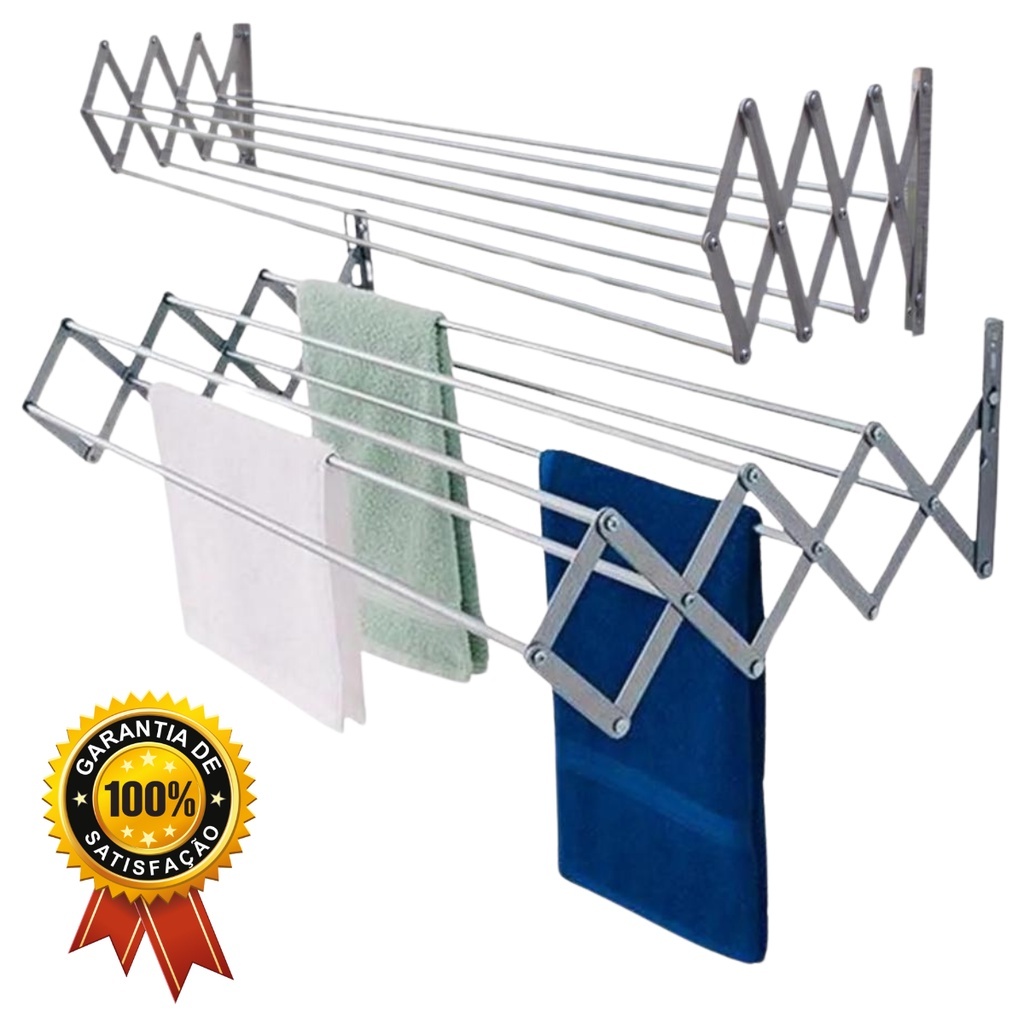 Varal Sanfonado Dobrável Retrátil Varal De Parede 60cm Aço | Shopee Brasil