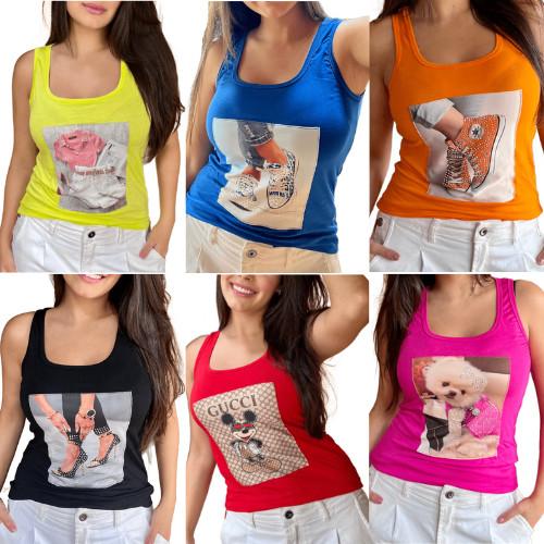 3 PeçasRegata Feminina Blusa Modinha Com Estampa Blusinha Casual Varias Cores Viscolaycra Alcinha Grossa C/Aplique