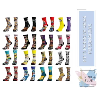 Kit 10 Pares de Meias Adulto Cano Alto Personagens Tam 36 a 44 (Escolha o personagem)