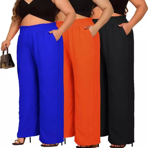 Calça Pantalona Plus Size Duna Feminina Com Elástico Na Cintura Costura Reforçada