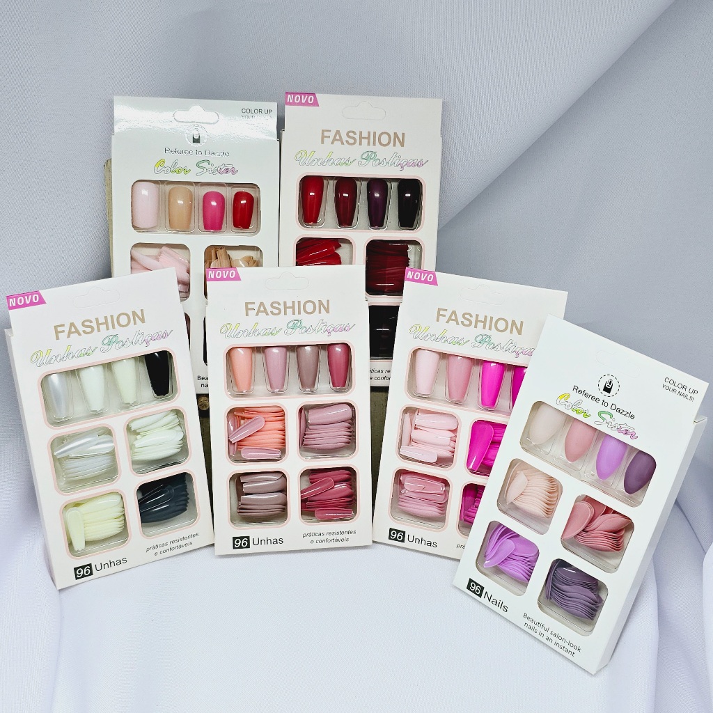 Kit 96 Unhas Postiças em 4 Cores Versáteis – Perfeito para Qualquer ...