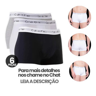 Kit com 6 Cuecas Boxer Masculino Adulto, 100% Algodão, Trunk