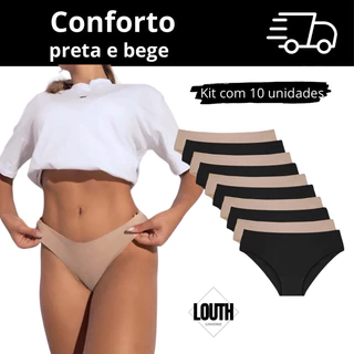 kit 10 CONFORTO sem costura corte a laser não marca (PRETO E BEGE)