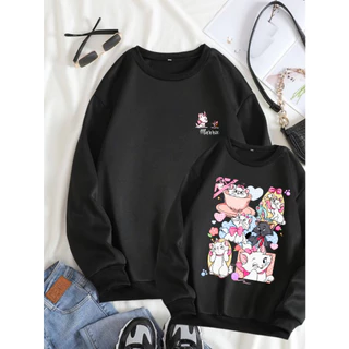 Moletom Gola Redonda Blusa de Frio Basica Sem bolso Sem capuz Desenho animado Marie Gato